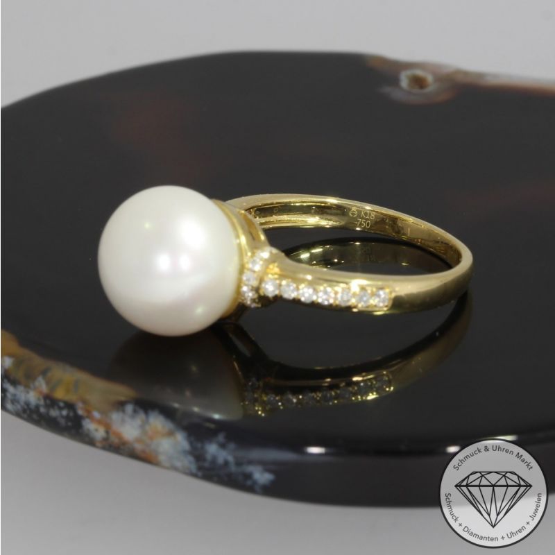 Wert 2050 € Brillant Perl Ring in 750er 18 K Gelbgold - 92524