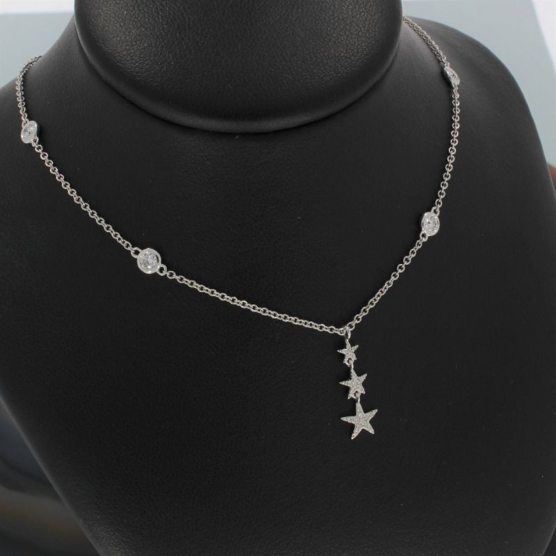 Wert 1990 € Brillant Collier mit Anhänger (0,45 carat) in 585er 14 K Weißgold Länge 40,5 + 45,5 cm - H549