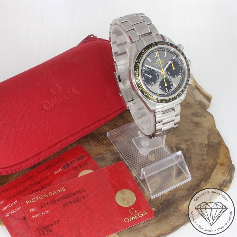 Wert 9950 € Omega Speedmaster Racing Automatik Uhr 32630405006001 Etui Papiere Stahl - 97485