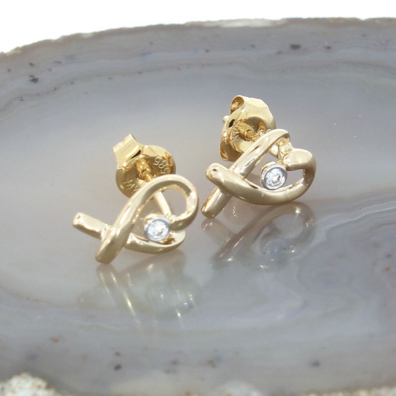 Wert 550 € Brillant Herz Ohrringe (0,04 carat) in 585er 14 K Gelbgold - H578