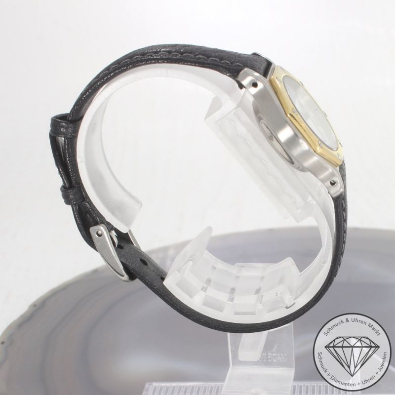 Wert 4600 Euro Cartier Santos Octagon Automatik Uhr 0907 Stahl 18 K Gelb Gold Leder - 93824