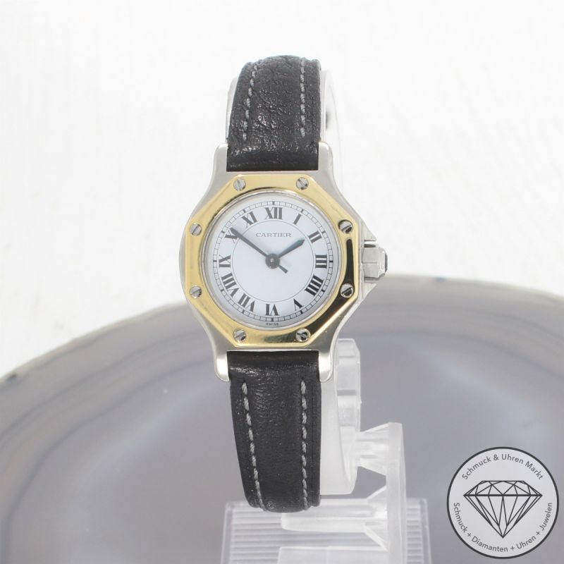 Wert 4600 Euro Cartier Santos Octagon Automatik Uhr 0907 Stahl 18 K Gelb Gold Leder - 93824