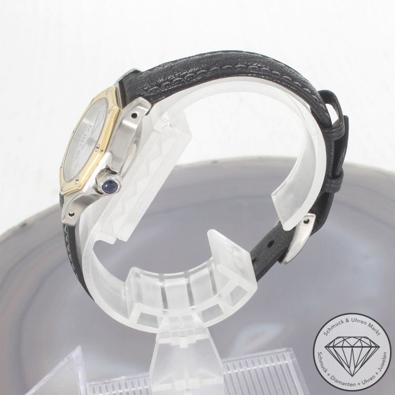 Wert 4600 Euro Cartier Santos Octagon Automatik Uhr 0907 Stahl 18 K Gelb Gold Leder - 93824