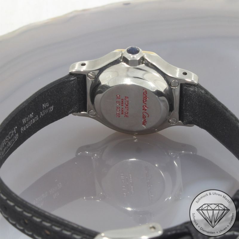 Wert 4600 Euro Cartier Santos Octagon Automatik Uhr 0907 Stahl 18 K Gelb Gold Leder - 93824