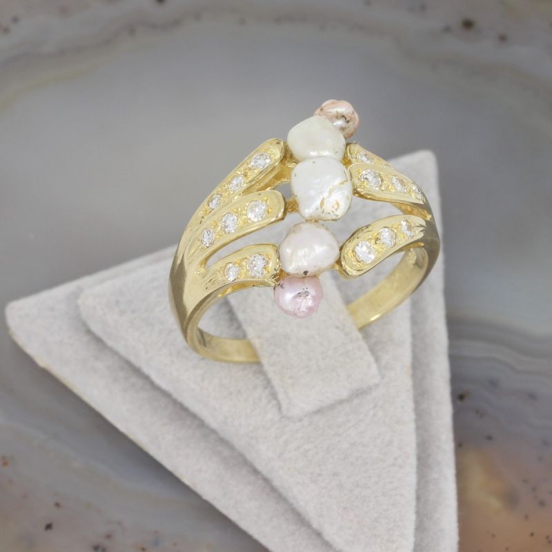 Wert 980 € Brillant Perl Ring 585/14 Karat Gelbgold Größe 56 – 61491