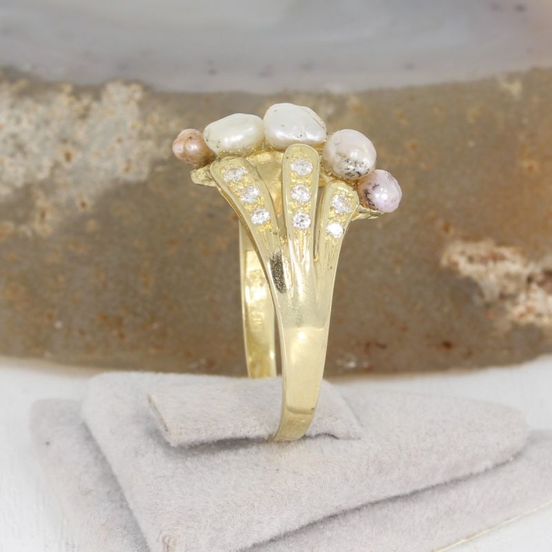 Wert 980 € Brillant Perl Ring 585/14 Karat Gelbgold Größe 56 – 61491