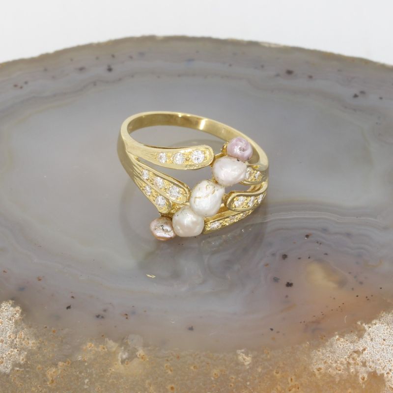 Wert 980 € Brillant Perl Ring 585/14 Karat Gelbgold Größe 56 – 61491
