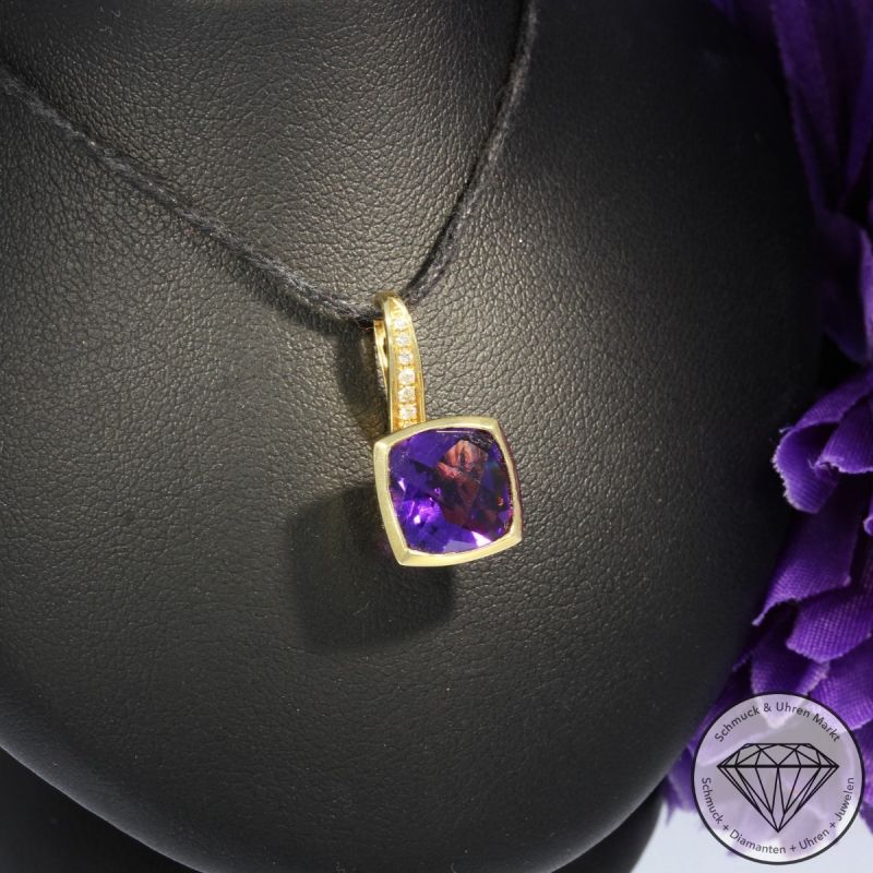 Wert 980 € Brillant Amethyst Anhänger ohne Kette 585er/14 Karat Gelb Gold Länge 2,1 cm – 63861
