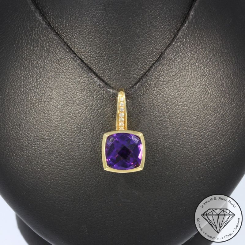Wert 980 € Brillant Amethyst Anhänger ohne Kette 585er/14 Karat Gelb Gold Länge 2,1 cm – 63861