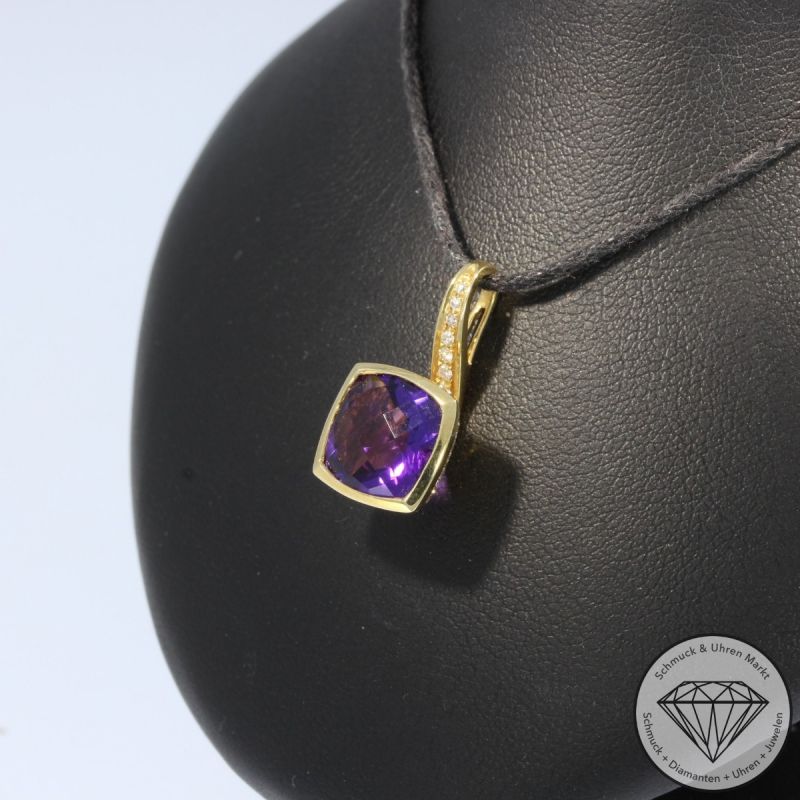 Wert 980 € Brillant Amethyst Anhänger ohne Kette 585er/14 Karat Gelb Gold Länge 2,1 cm – 63861