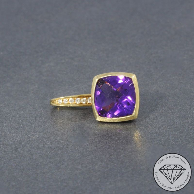 Wert 980 € Brillant Amethyst Anhänger ohne Kette 585er/14 Karat Gelb Gold Länge 2,1 cm – 63861