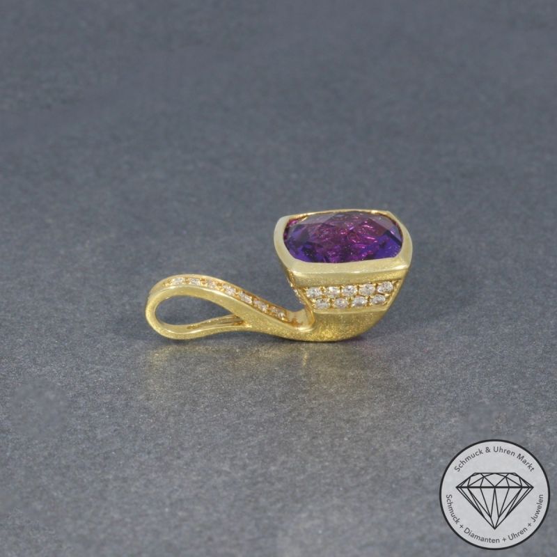 Wert 980 € Brillant Amethyst Anhänger ohne Kette 585er/14 Karat Gelb Gold Länge 2,1 cm – 63861