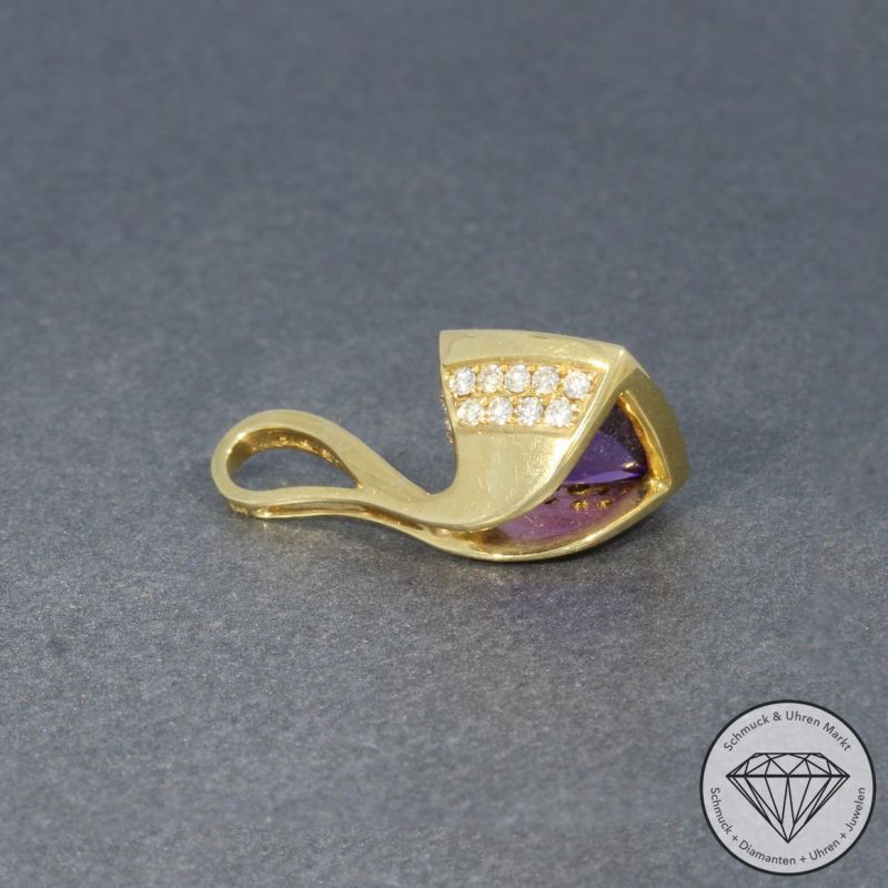 Wert 980 € Brillant Amethyst Anhänger ohne Kette 585er/14 Karat Gelb Gold Länge 2,1 cm – 63861