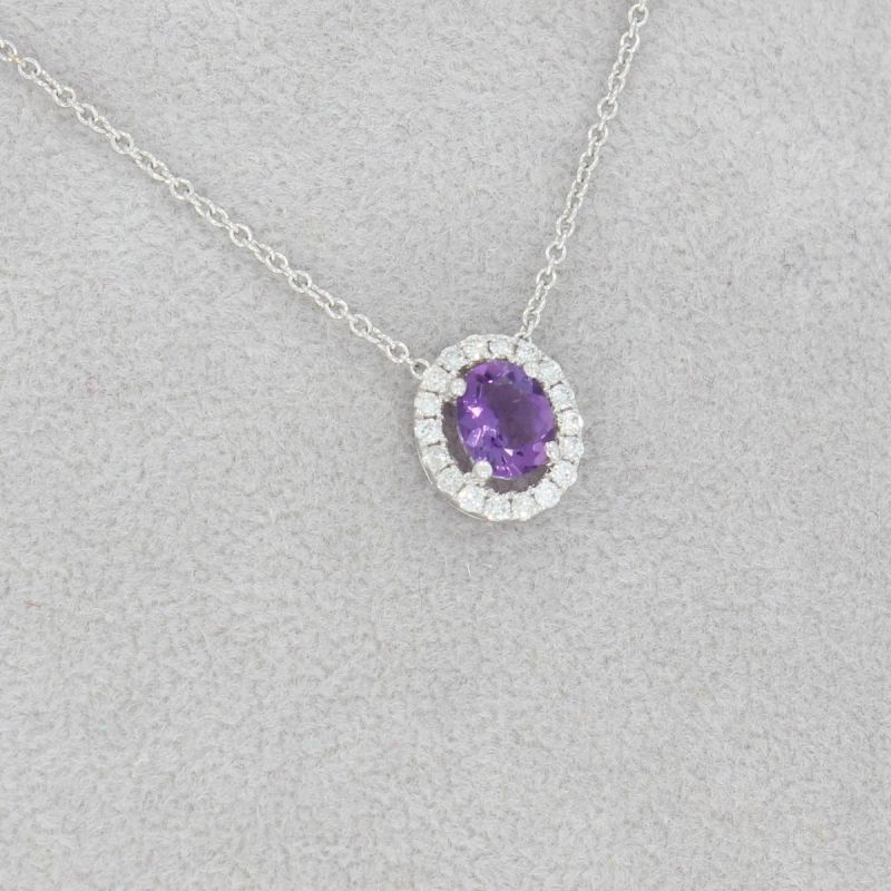 Wert 710 € Brillant Amethyst Anhänger & Kette in 750er 18 K Weißgold - 64962