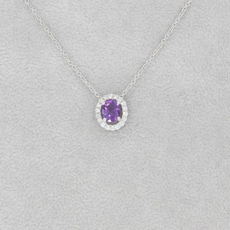 Wert 710 € Brillant Amethyst Anhänger & Kette in 750er 18 K Weißgold - 64962