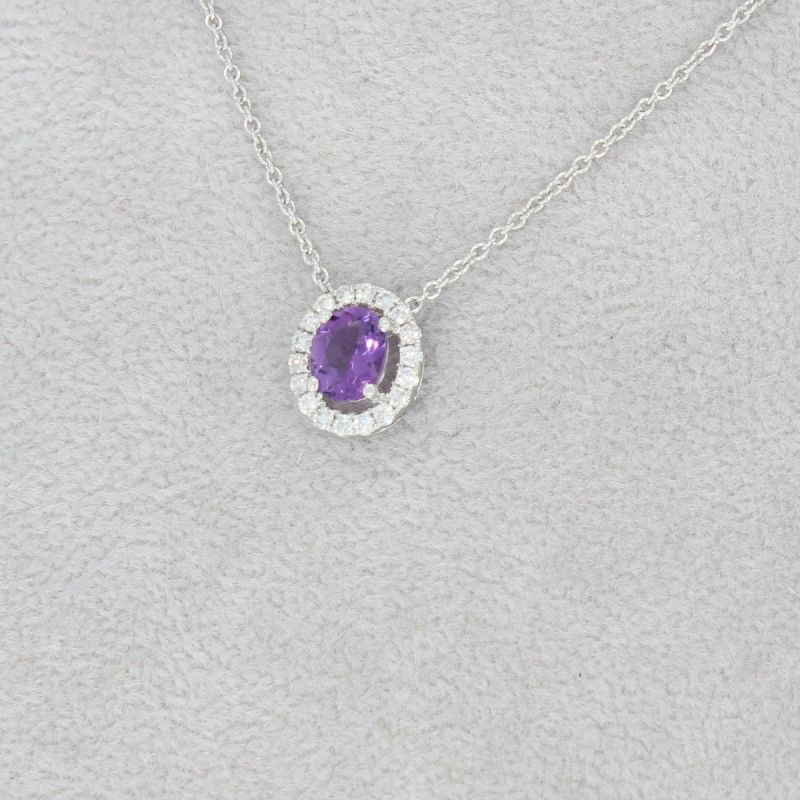 Wert 710 € Brillant Amethyst Anhänger & Kette in 750er 18 K Weißgold - 64962