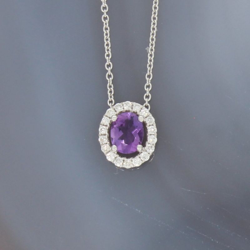 Wert 710 € Brillant Amethyst Anhänger & Kette in 750er 18 K Weißgold - 64962