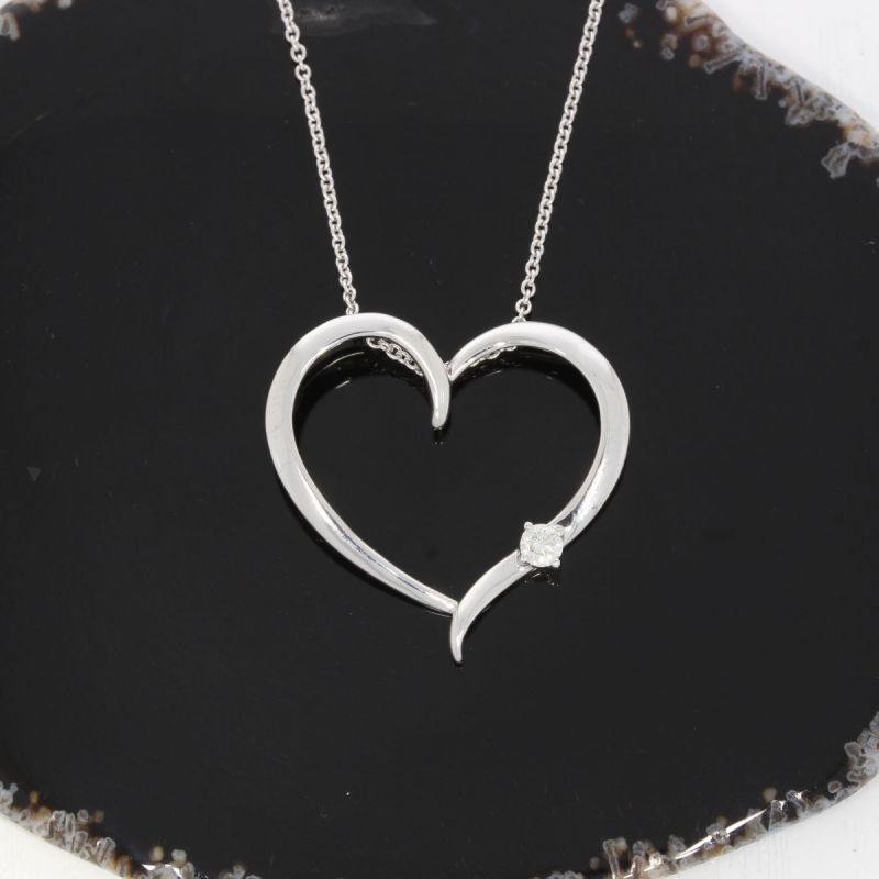 Sale! Wert 1380 € Brillant Anhänger Herz mit Kette in 585er 14 K Weißgold Länge 41,5 + 45,0 cm - H563