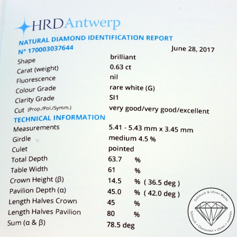 Wert 3990 € Solitär Brillant Anhänger mit Kette (0,63 carat) in 585er 14 K Gelbgold HRD - 105571