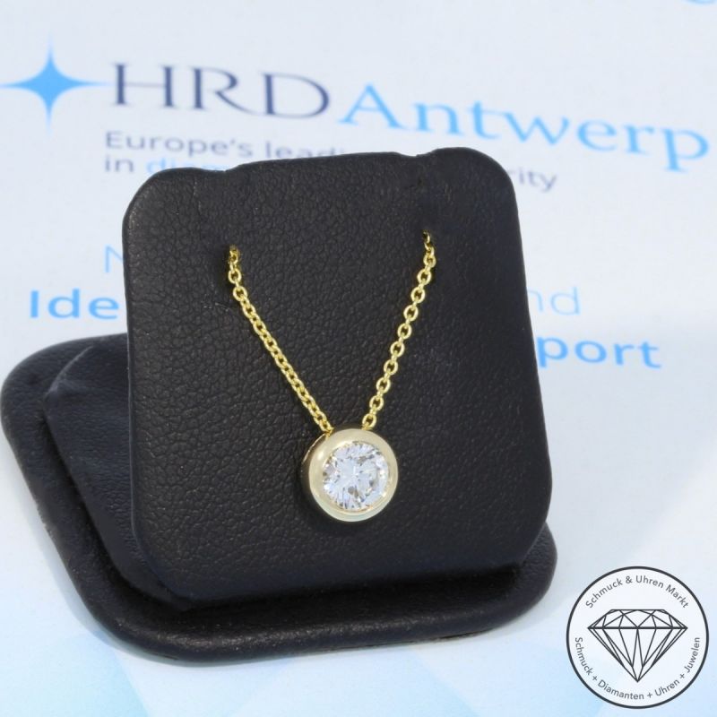 Wert 3990 € Solitär Brillant Anhänger mit Kette (0,63 carat) in 585er 14 K Gelbgold HRD - 105571