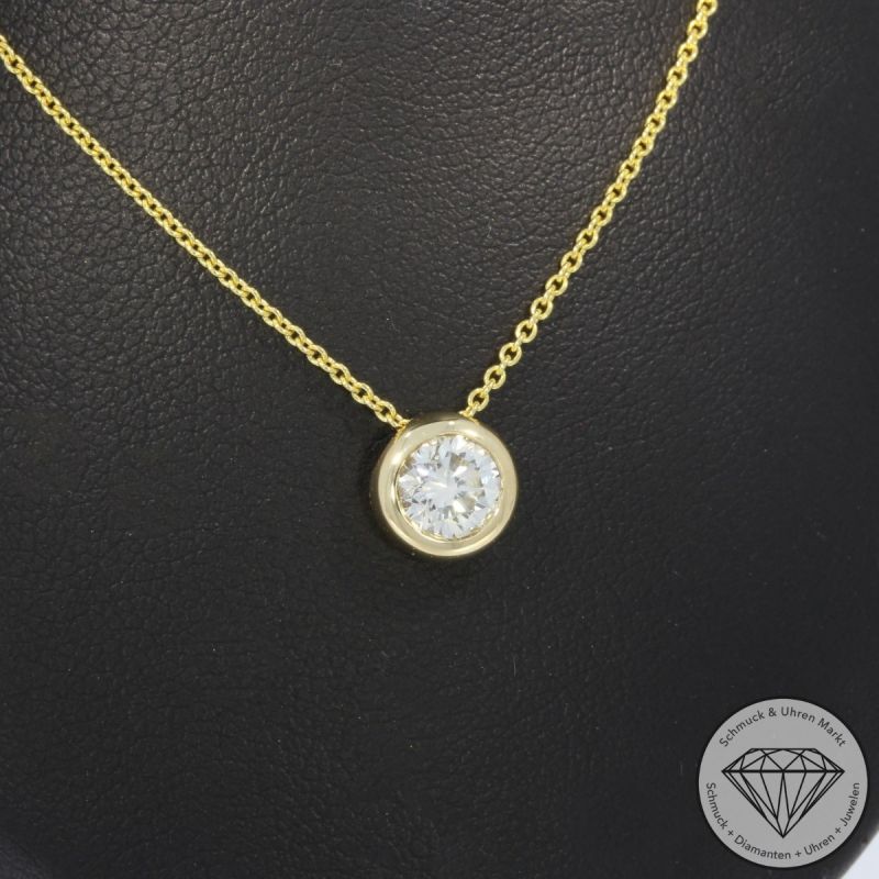 Wert 3990 € Solitär Brillant Anhänger mit Kette (0,63 carat) in 585er 14 K Gelbgold HRD - 105571