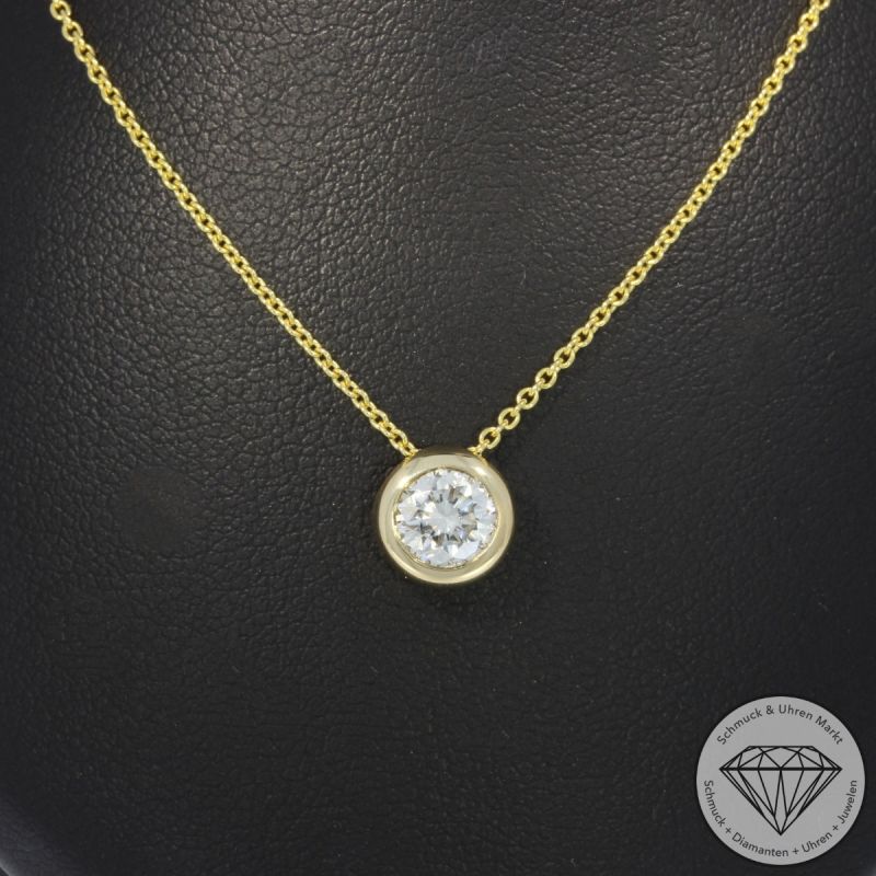 Wert 3990 € Solitär Brillant Anhänger mit Kette (0,63 carat) in 585er 14 K Gelbgold HRD - 105571
