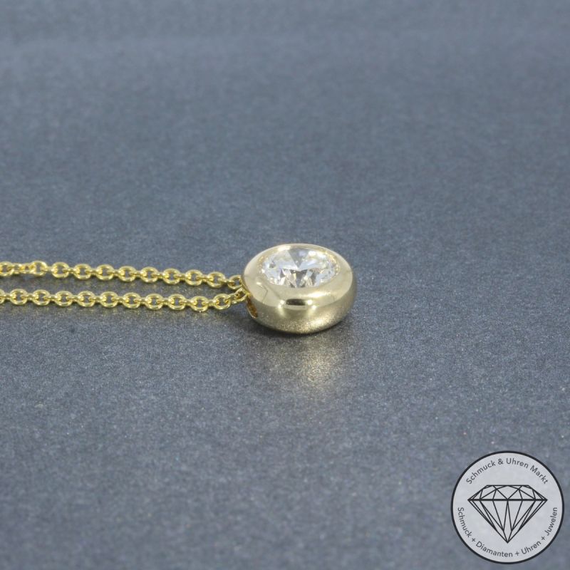 Wert 3990 € Solitär Brillant Anhänger mit Kette (0,63 carat) in 585er 14 K Gelbgold HRD - 105571