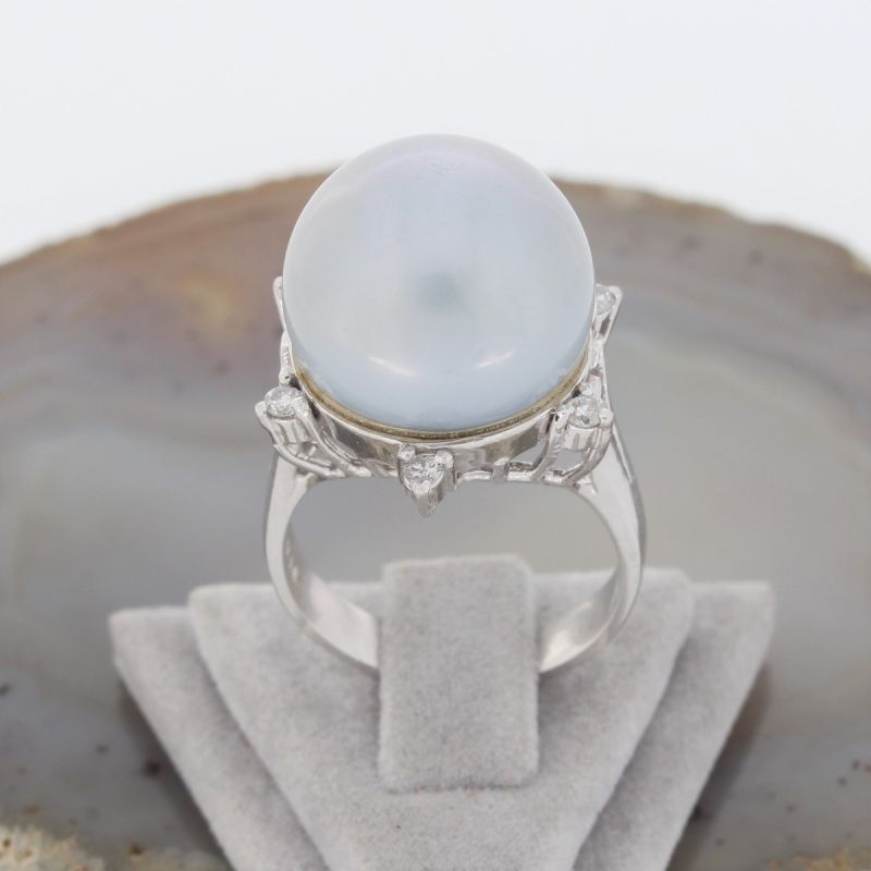 Wert 3900 € Brillant Tahiti Perl Ring 585er/14 Karat Weiß Gold Größe 54 – 72303