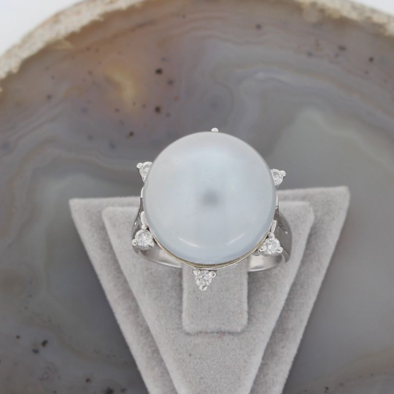 Wert 3900 € Brillant Tahiti Perl Ring 585er/14 Karat Weiß Gold Größe 54 – 72303