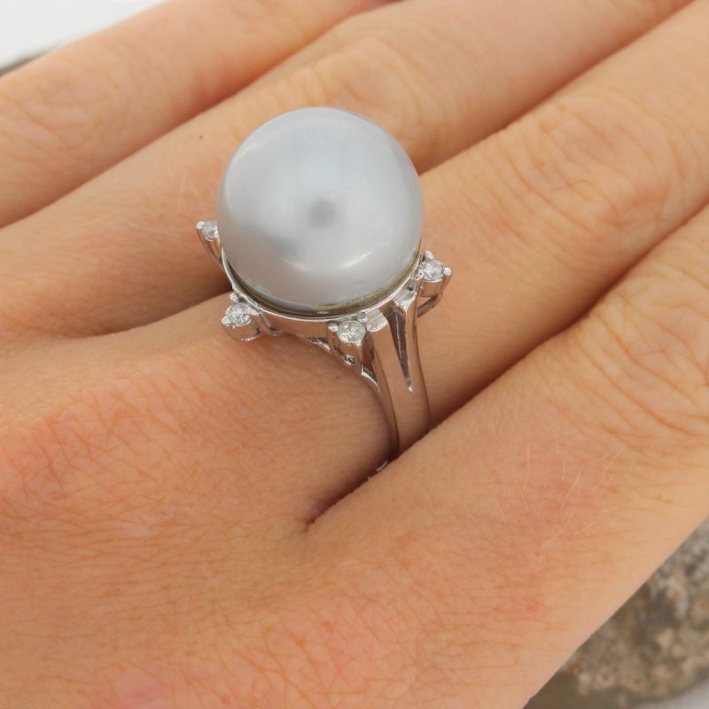 Wert 3900 € Brillant Tahiti Perl Ring 585er/14 Karat Weiß Gold Größe 54 – 72303