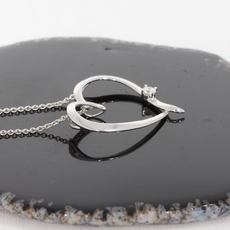 Sale! Wert 1380 € Brillant Anhänger Herz mit Kette in 585er 14 K Weißgold Länge 41,5 + 45,0 cm - H563
