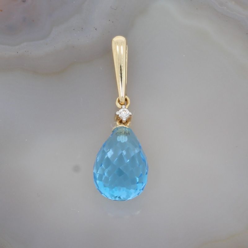 Sale! Wert 390 € Brillant Topas Anhänger Tropfen in 585er 14 K Gelbgold - H318