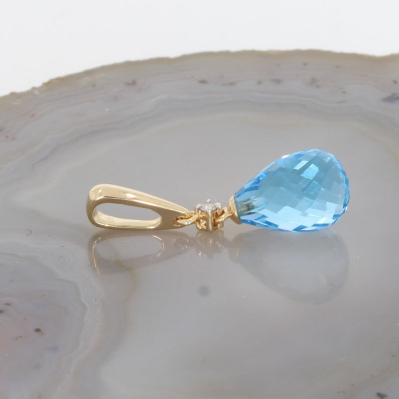 Sale! Wert 390 € Brillant Topas Anhänger Tropfen in 585er 14 K Gelbgold - H318