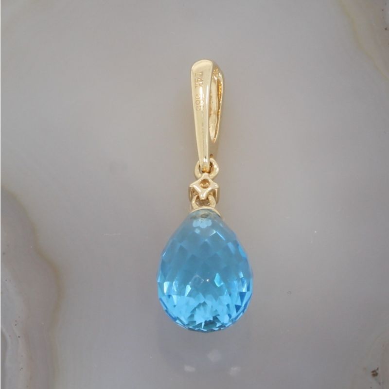 Sale! Wert 390 € Brillant Topas Anhänger Tropfen in 585er 14 K Gelbgold - H318