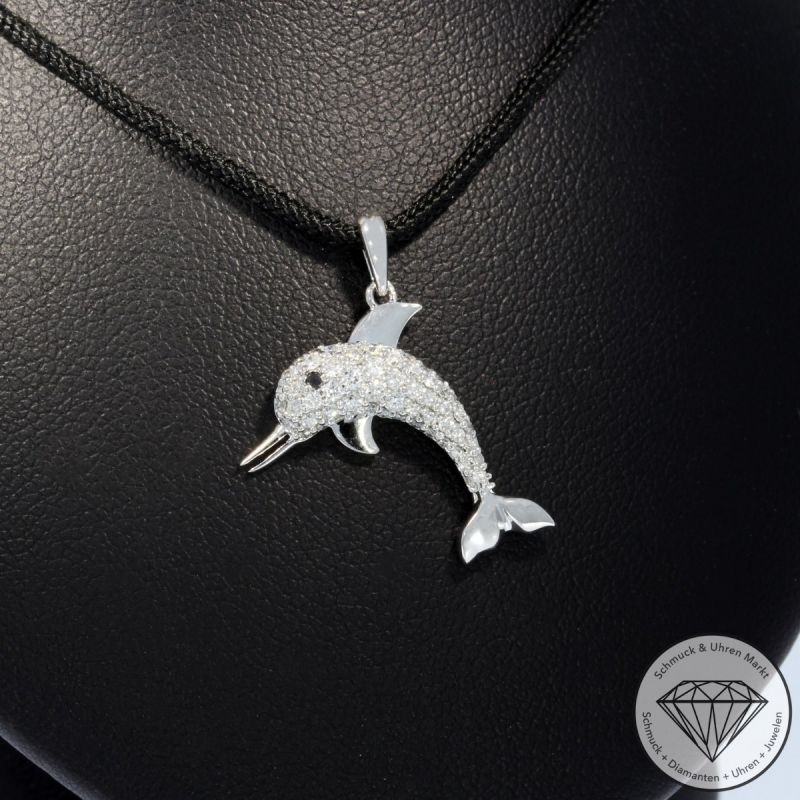 Wert 1590 € Brillant Diamant Anhänger Delfin in 585er 14 K Weißgold - H943