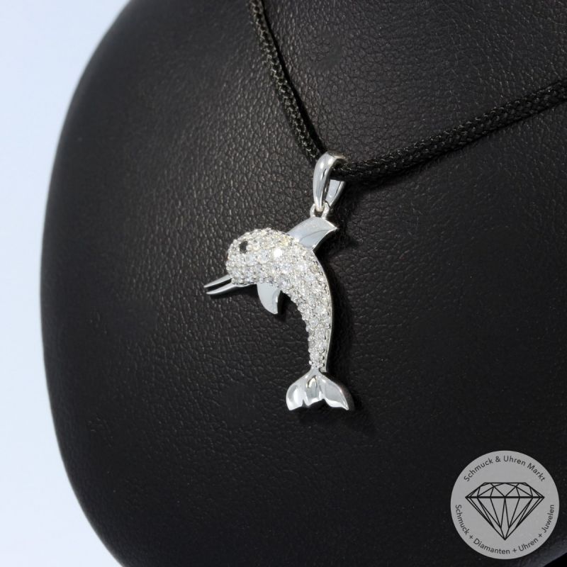 Wert 1590 € Brillant Diamant Anhänger Delfin in 585er 14 K Weißgold - H943
