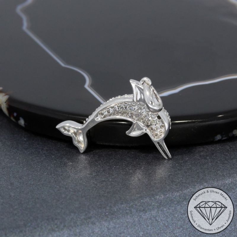Wert 1590 € Brillant Diamant Anhänger Delfin in 585er 14 K Weißgold - H943