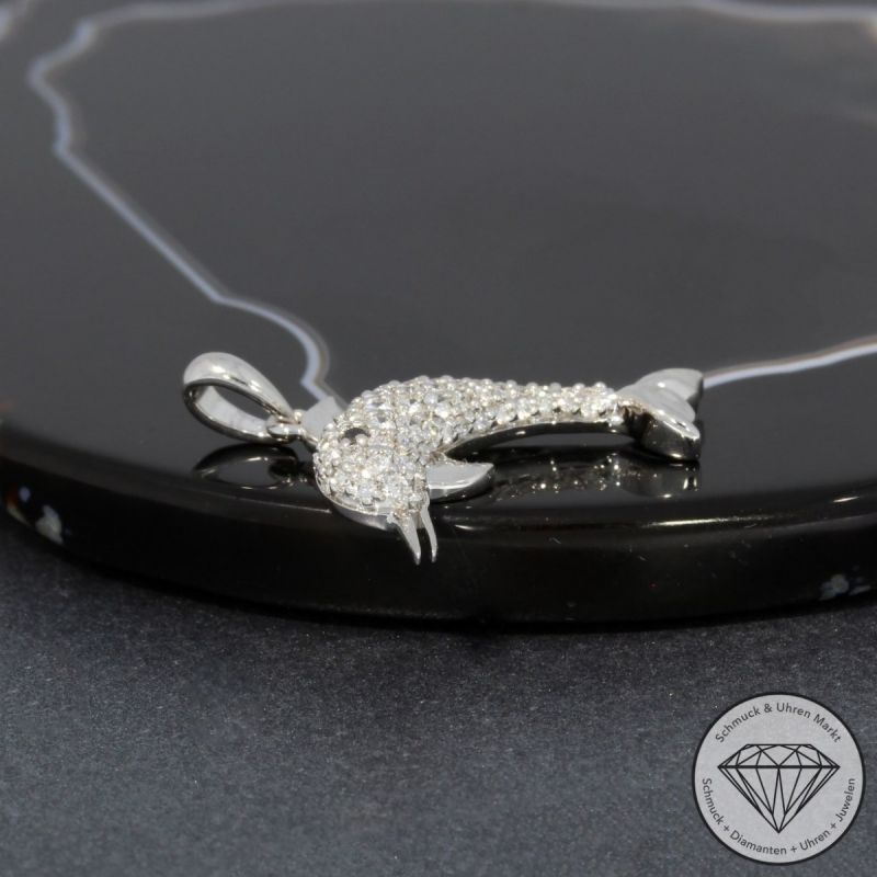 Wert 1590 € Brillant Diamant Anhänger Delfin in 585er 14 K Weißgold - H943