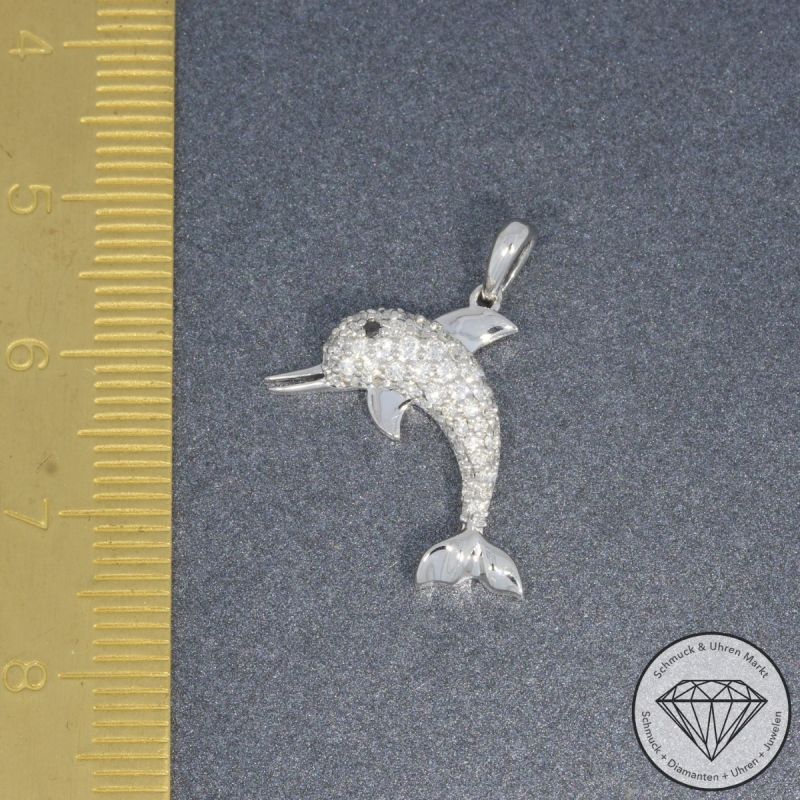 Wert 1590 € Brillant Diamant Anhänger Delfin in 585er 14 K Weißgold - H943