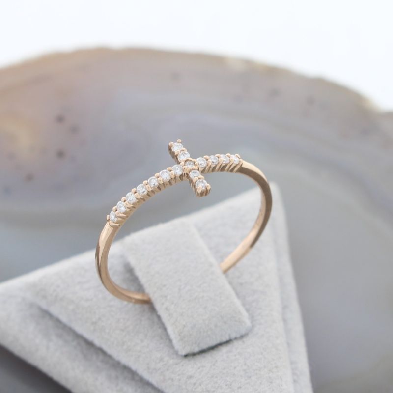 Sale! Wert 890 € Brillant Kreuz Ring (0,09 carat) in 750er 18 K Roségold Größe 54,5 - H1276