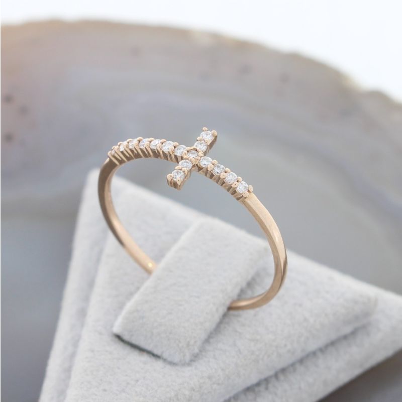 Sale! Wert 890 € Brillant Kreuz Ring (0,09 carat) in 750er 18 K Roségold Größe 54,5 - H1276