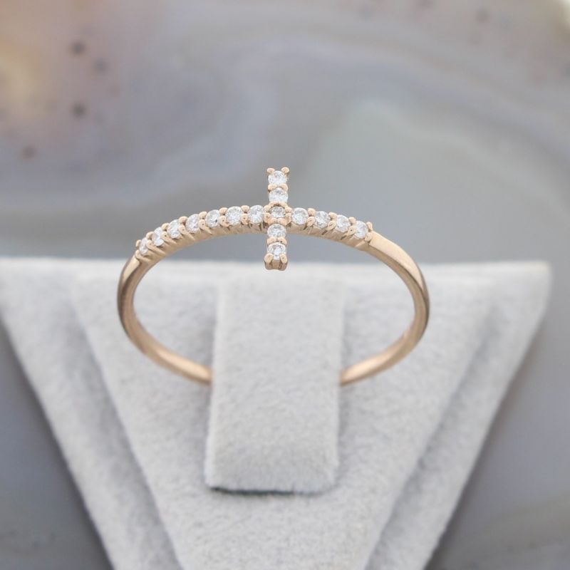 Sale! Wert 890 € Brillant Kreuz Ring (0,09 carat) in 750er 18 K Roségold Größe 54,5 - H1276
