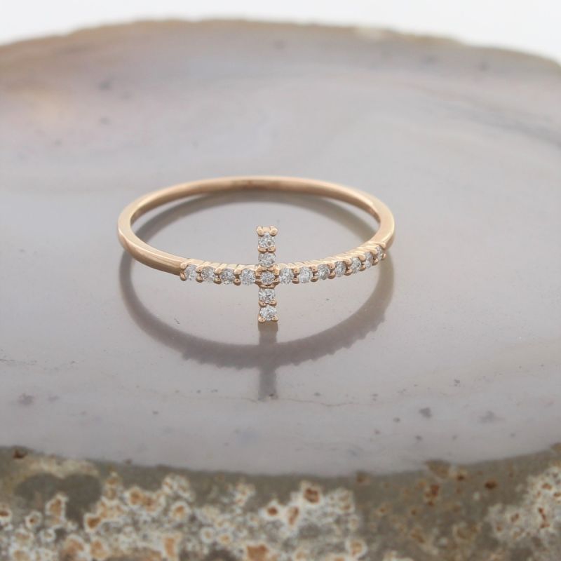 Sale! Wert 890 € Brillant Kreuz Ring (0,09 carat) in 750er 18 K Roségold Größe 54,5 - H1276