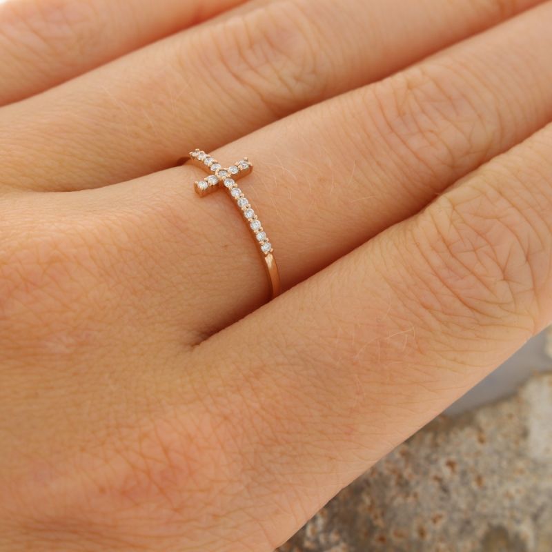 Sale! Wert 890 € Brillant Kreuz Ring (0,09 carat) in 750er 18 K Roségold Größe 54,5 - H1276