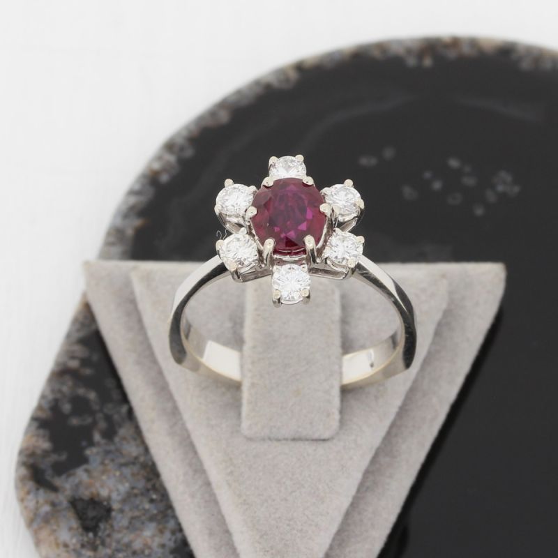 Wert 2290 € Brillant Rubin Ring in 585er 14 K Weißgold - K75946