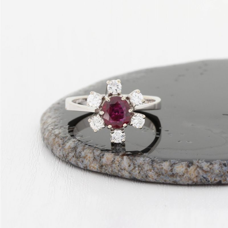 Wert 2290 € Brillant Rubin Ring in 585er 14 K Weißgold - K75946