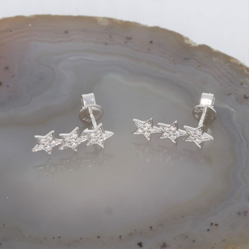 Wert 890 € Brillant Ohrringe Sterne (0,17 carat) in 585er 14 K Weißgold - H1088