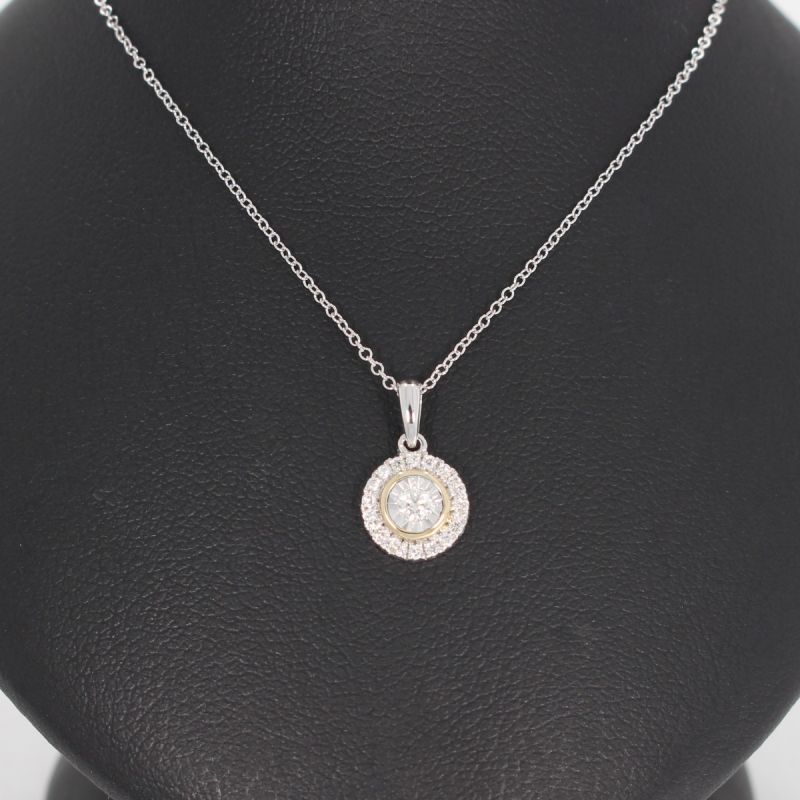Wert 1350 € Bicolor Brillant Anhänger & Kette (0,11 carat) in 585er 14 K Gold - 76802