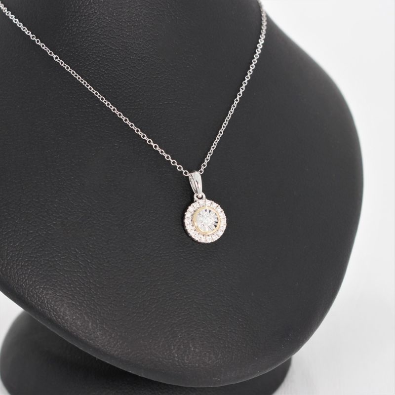 Wert 1350 € Bicolor Brillant Anhänger & Kette (0,11 carat) in 585er 14 K Gold - 76802