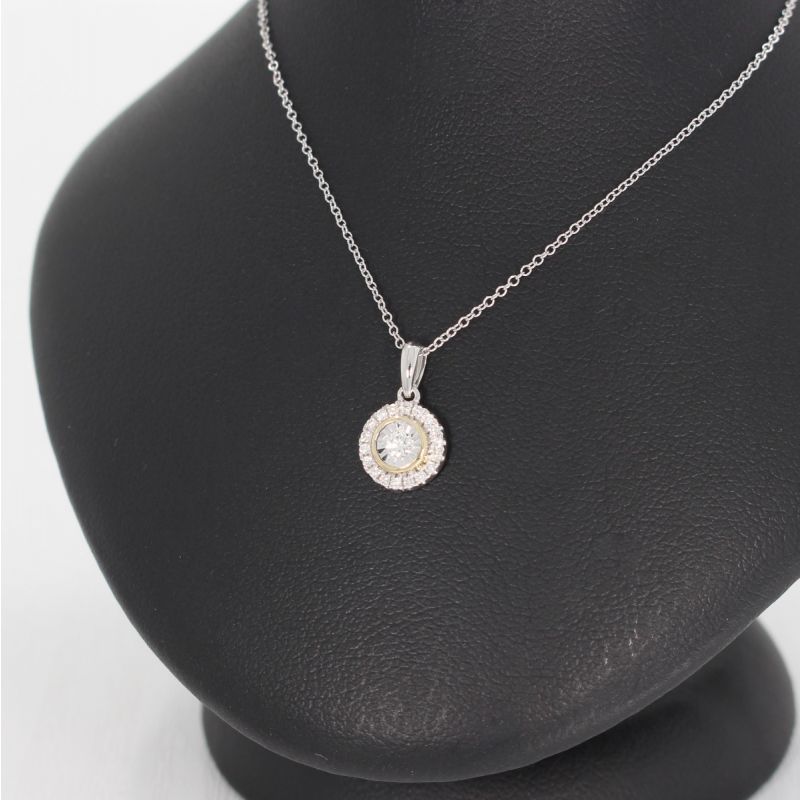 Wert 1350 € Bicolor Brillant Anhänger & Kette (0,11 carat) in 585er 14 K Gold - 76802